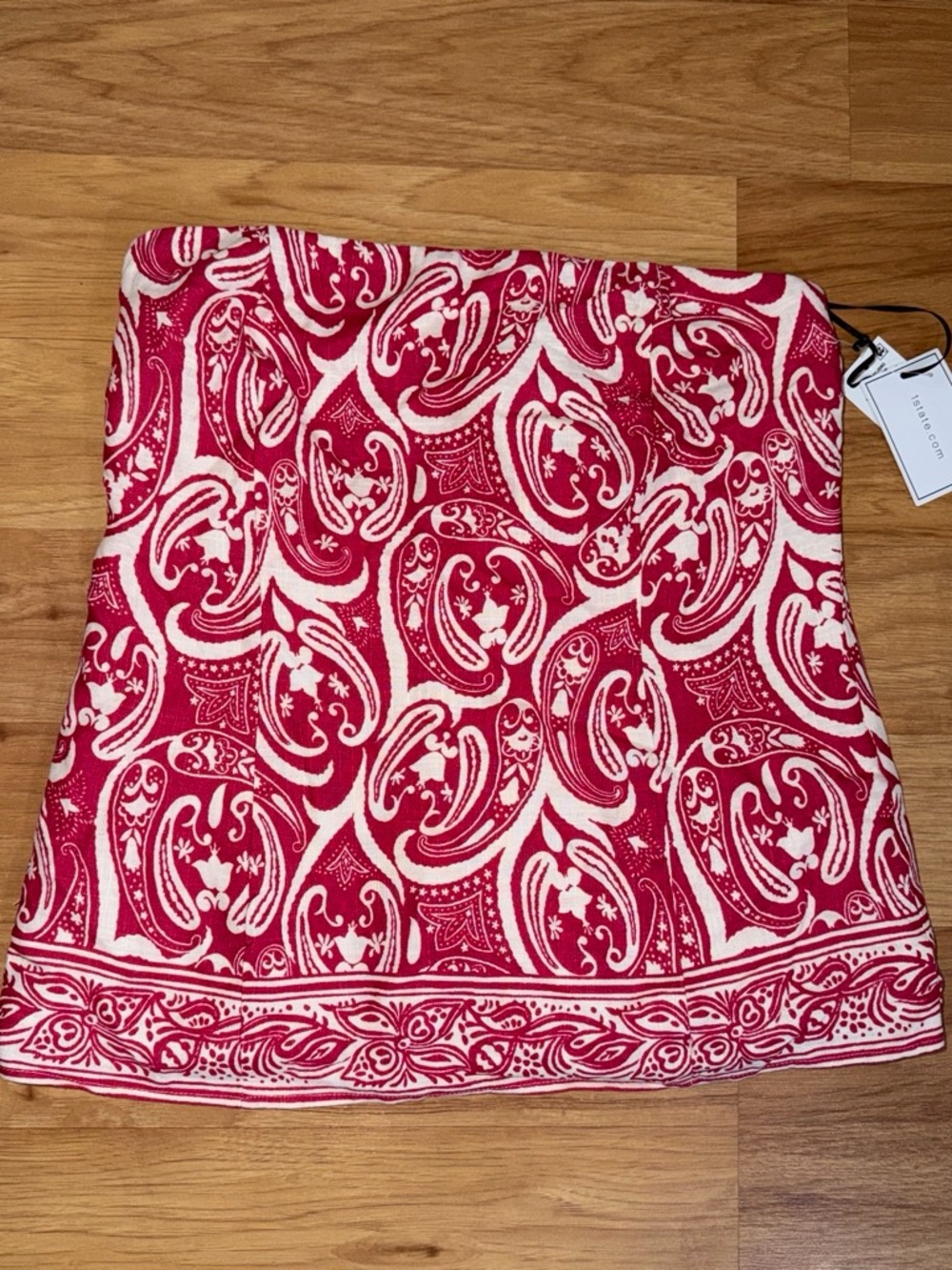 1. State Pinkish Red Paisley Strapless Top